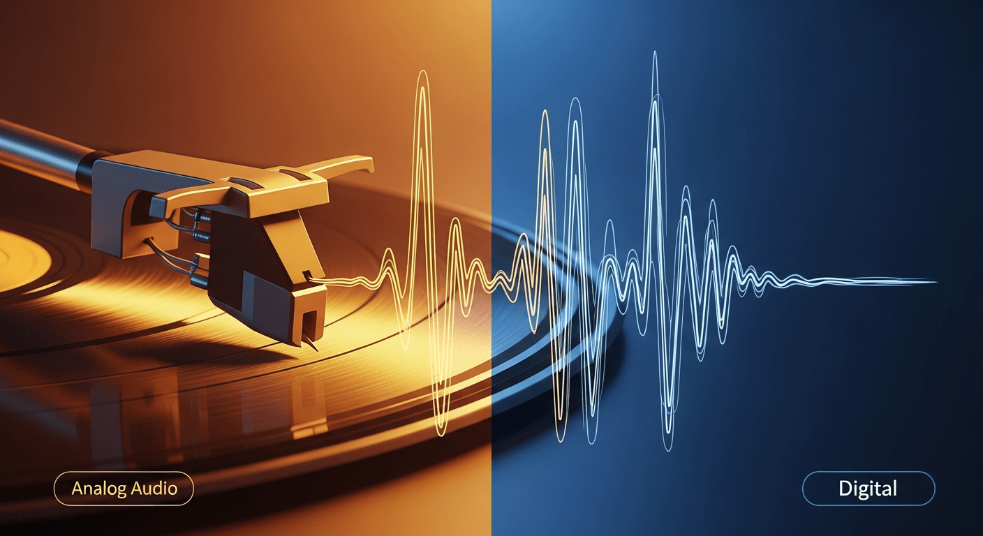 Représentation comparative entre l'analogique du vinyle et la qualité sonore numérique
