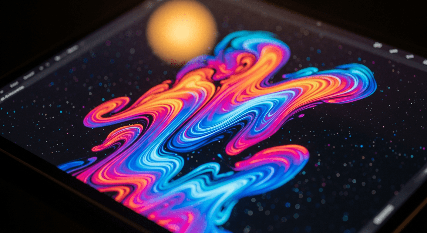 Détail d'une création artistique numérique générée par IA avec motifs abstraits et couleurs vibrantes
