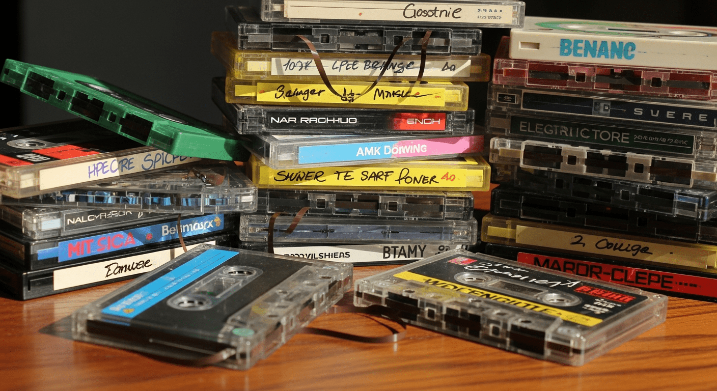 Cassettes audio vintage empilées : le collectionnisme audio en hausse