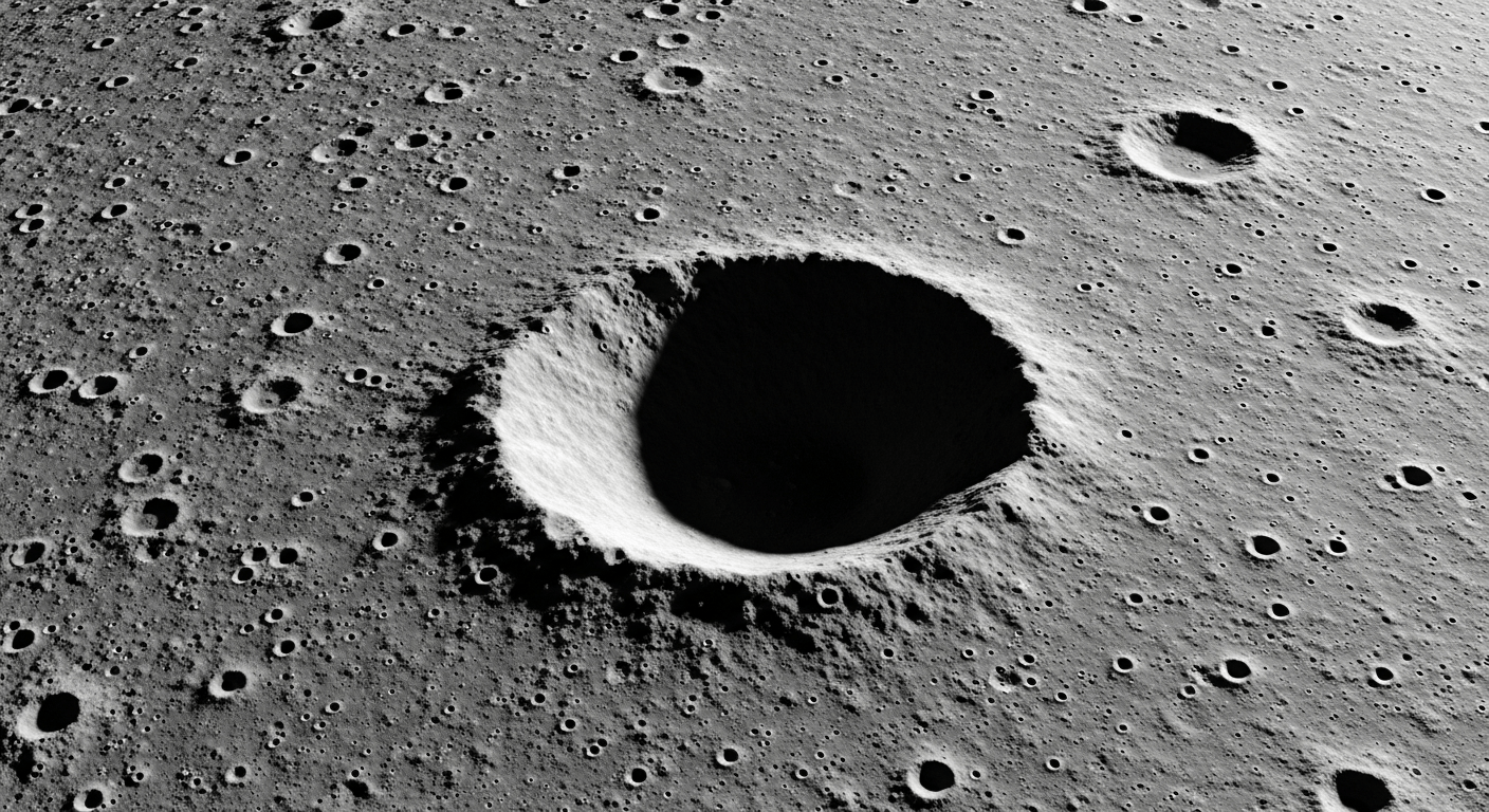 Surface lunaire détaillée montrant l'exploration lunaire scientifique et ses caractéristiques géologiques