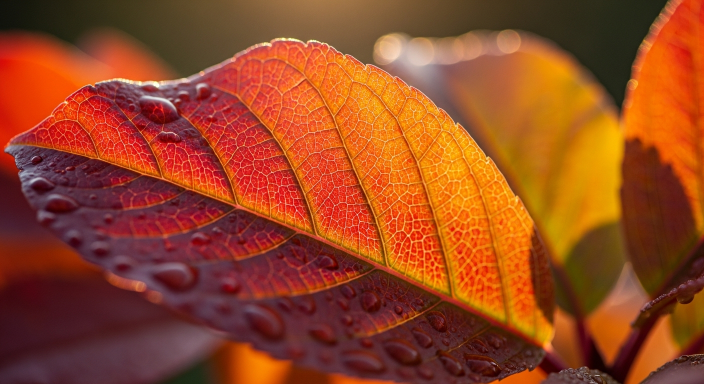 Feuilles d'automne affichant des couleurs vives de rouge, orange et jaune montrant le changement des feuilles couleur automne