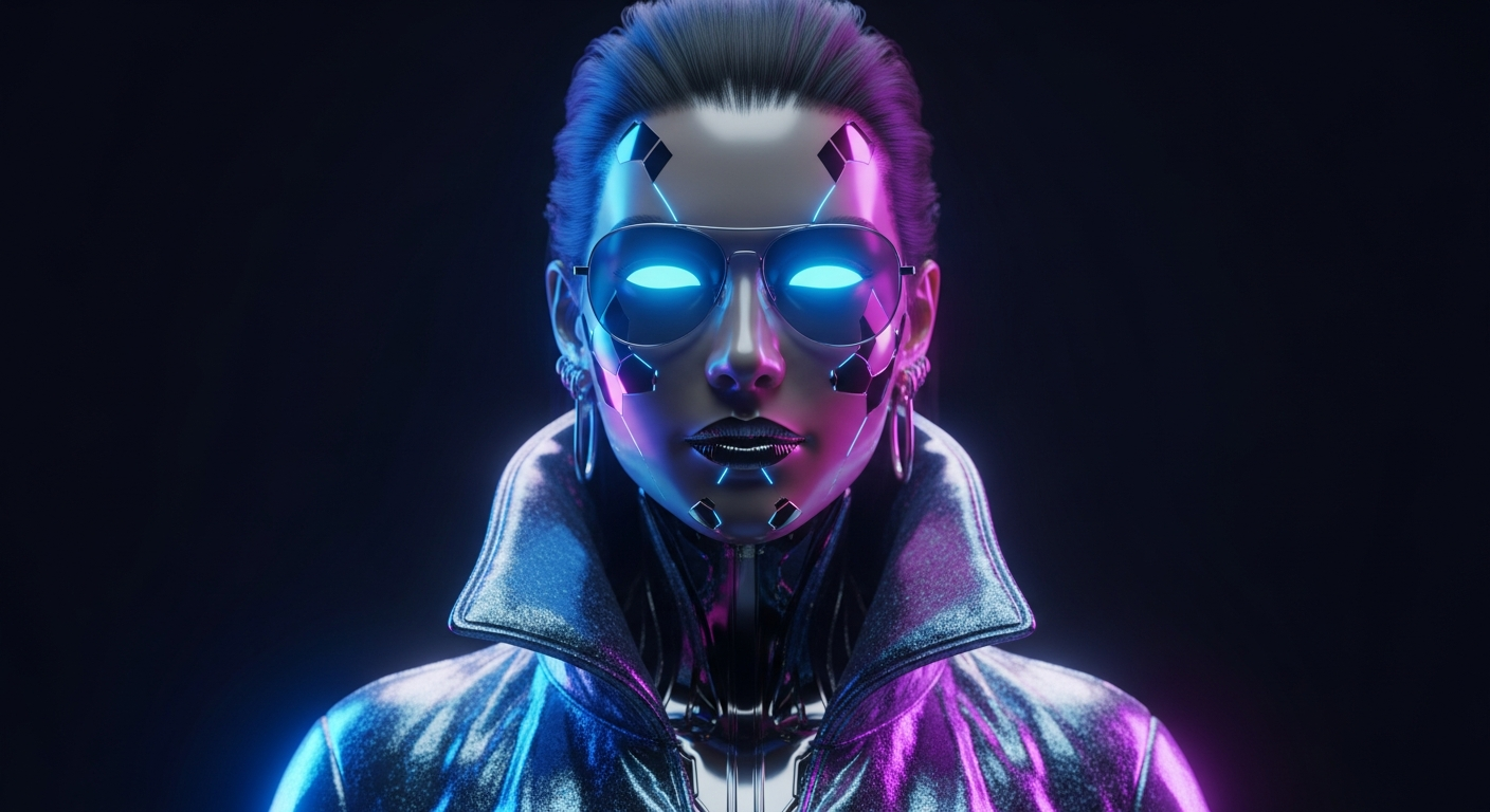 Avatar numérique créé par IA portant des vêtements de mode haute couture avec éclairage professionnel