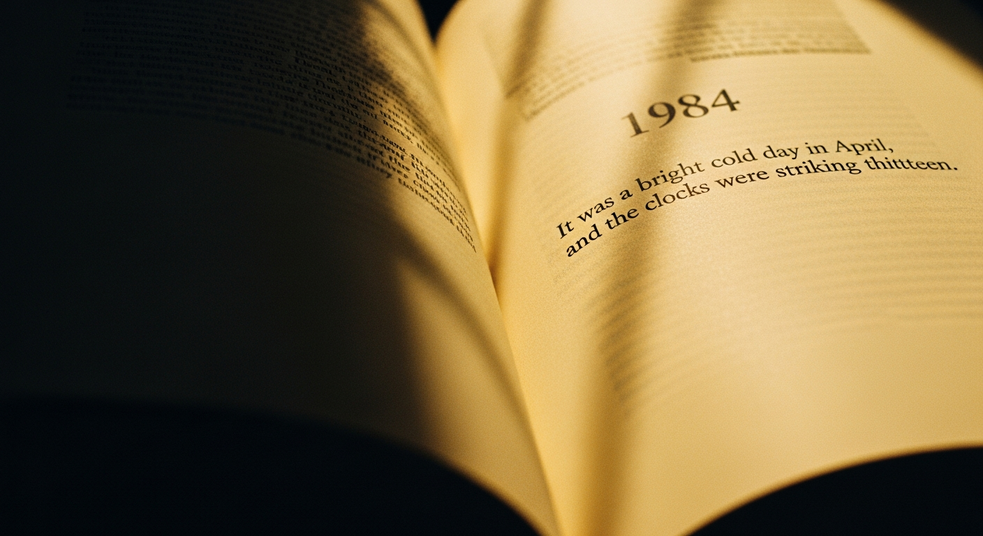 Exemplaire usé du roman '1984' d'Orwell, pilier des romans dystopie majeurs de la littérature