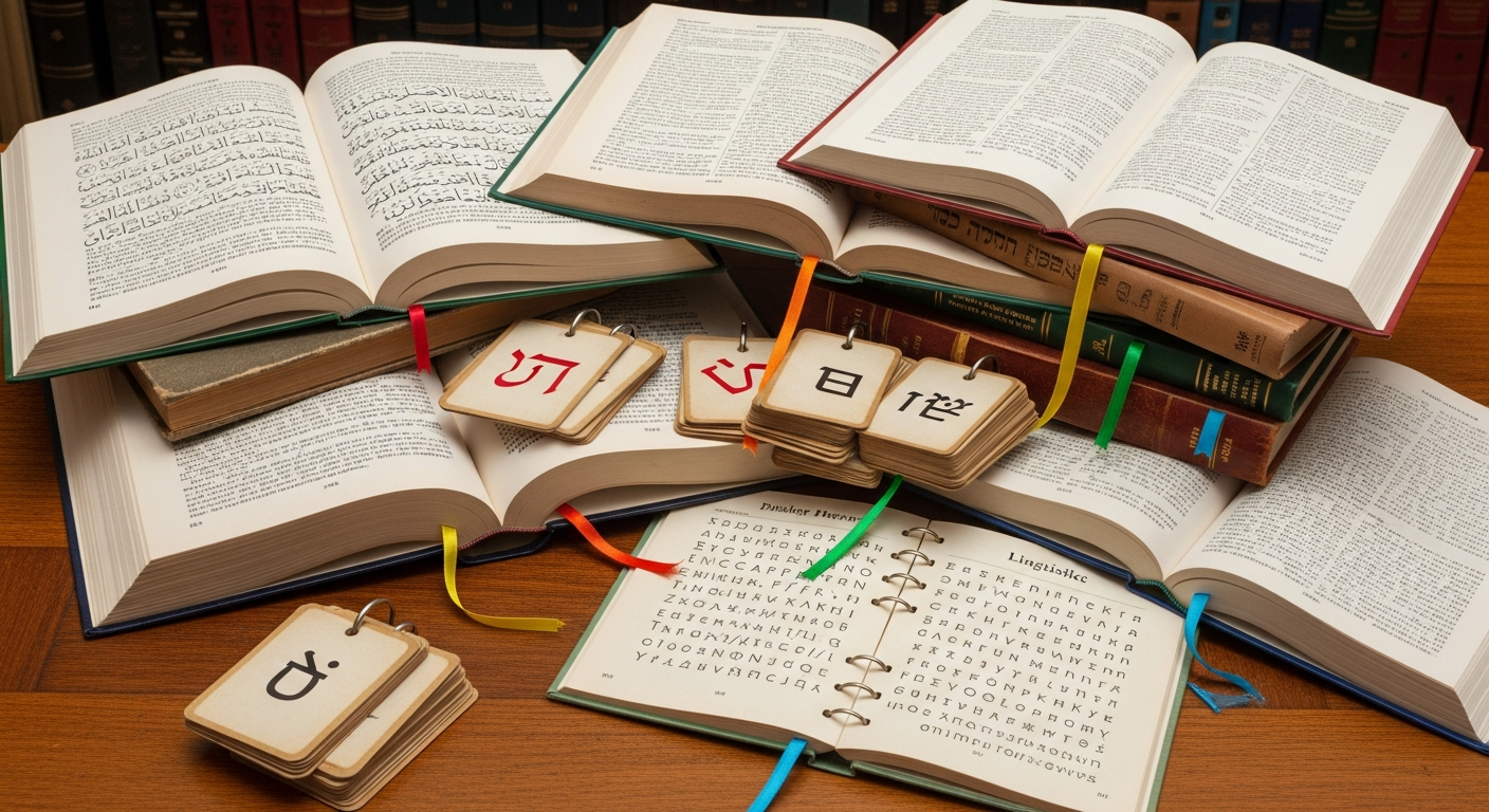 Livres d'apprentissage multilingues illustrant la transmission linguistique et l'enseignement des langues régionales