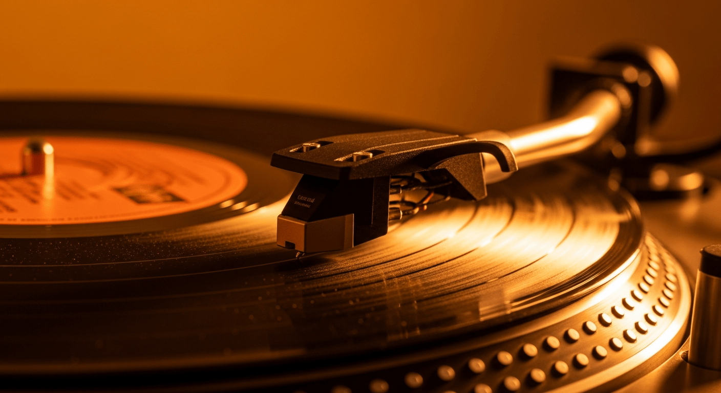 Disque vinyle en rotation sur une platine : le retour du vinyle et cassette