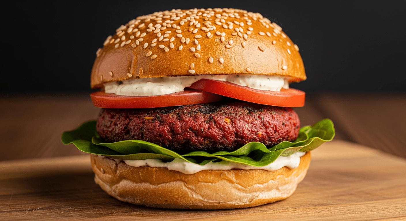 Burger aux alternatives végétales avec laitue et tomate, illustration de la révolution culinaire moderne