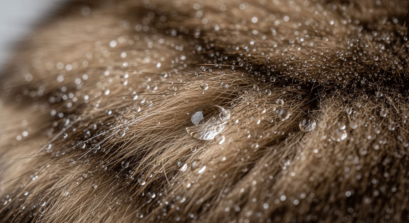 Pelage mouillé d'un chat avec gouttes d'eau illustrant pourquoi les chats eau ne font pas bon ménage
