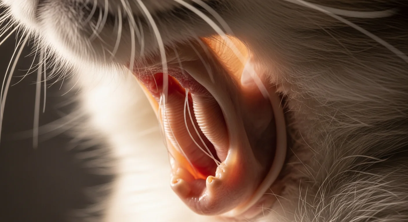 Gros plan anatomique montrant comment les chats ronronnent grâce aux vibrations de leurs cordes vocales