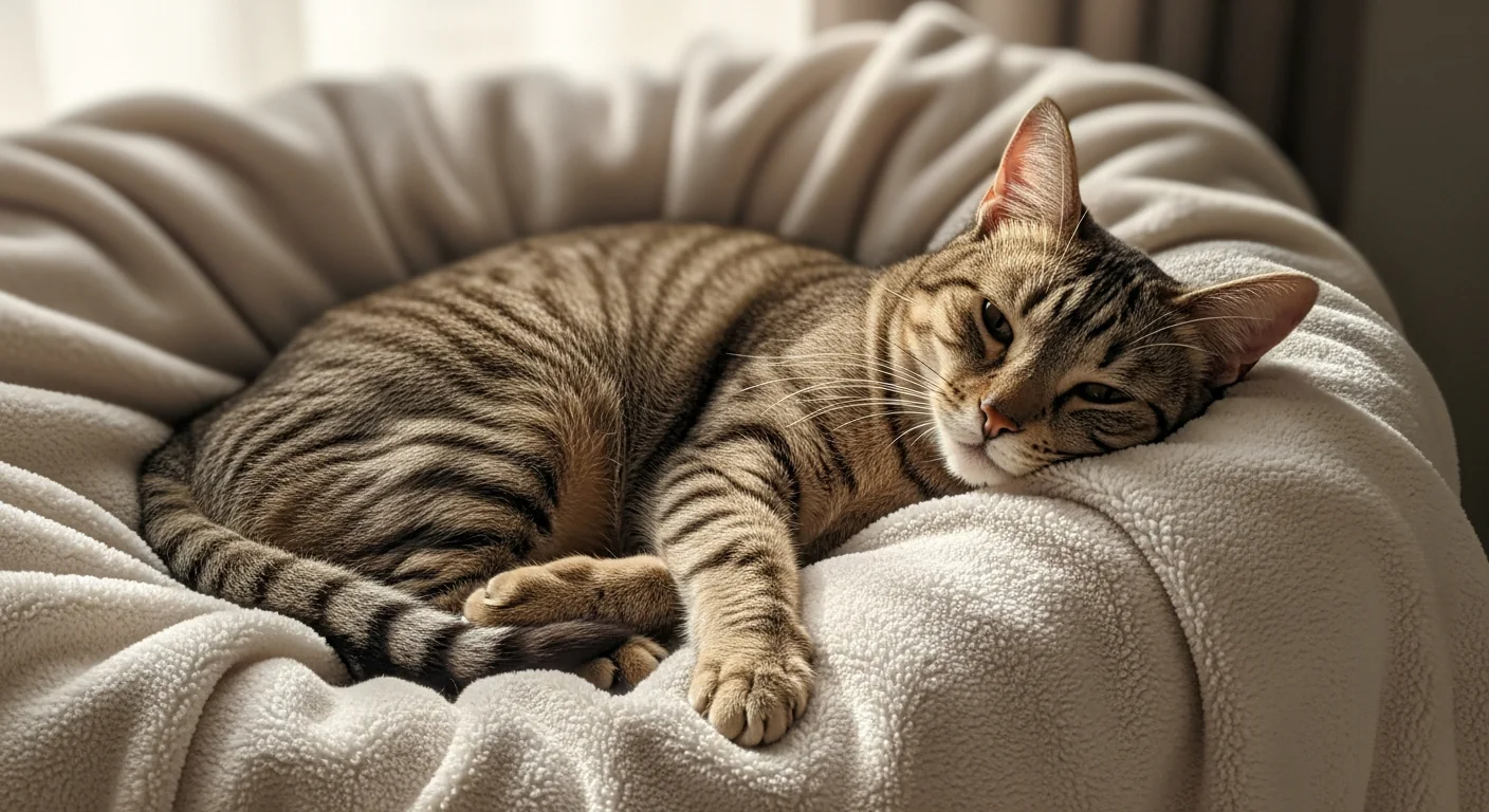 Chat relaxé qui ronronne, montrant les signes du bien-être félin et de la communication entre l'animal et son propriétaire