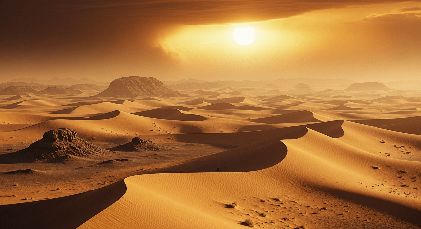 Désert extrême montrant l'écosystème hostile d'Arrakis inspiré de la géologie réelle