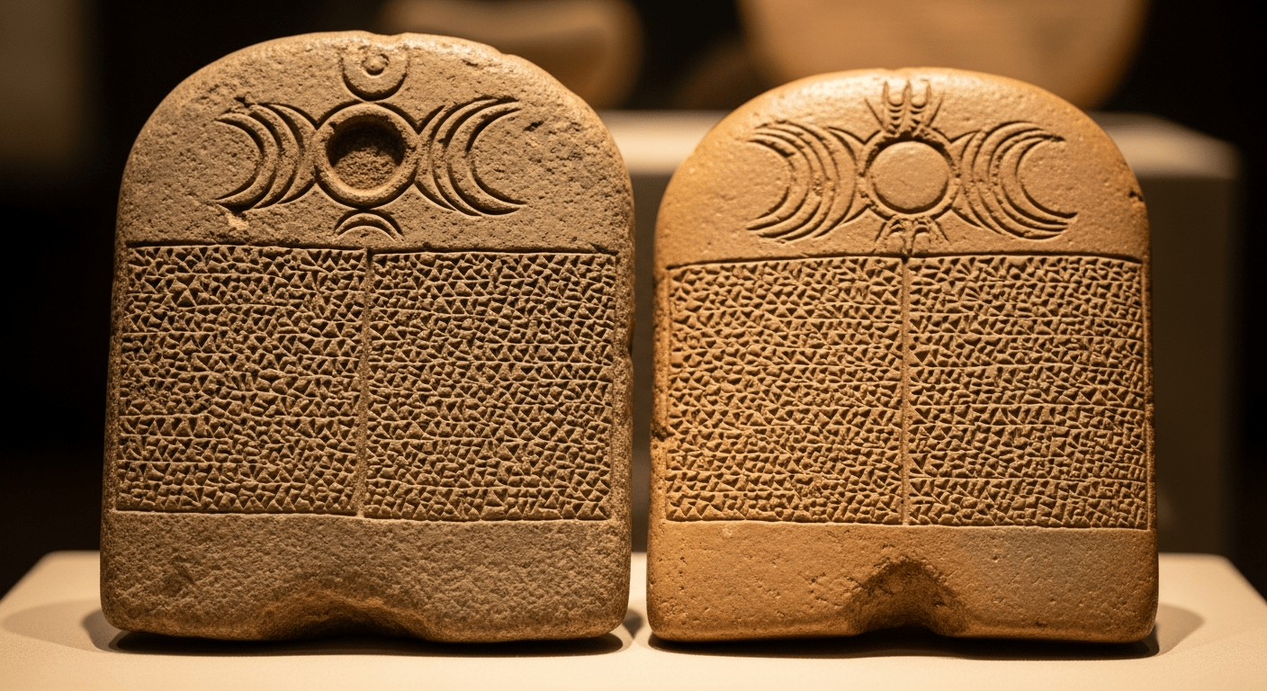 Inscriptions et symboles anciens représentant une éclipse solaire sur des tablettes archéologiques
