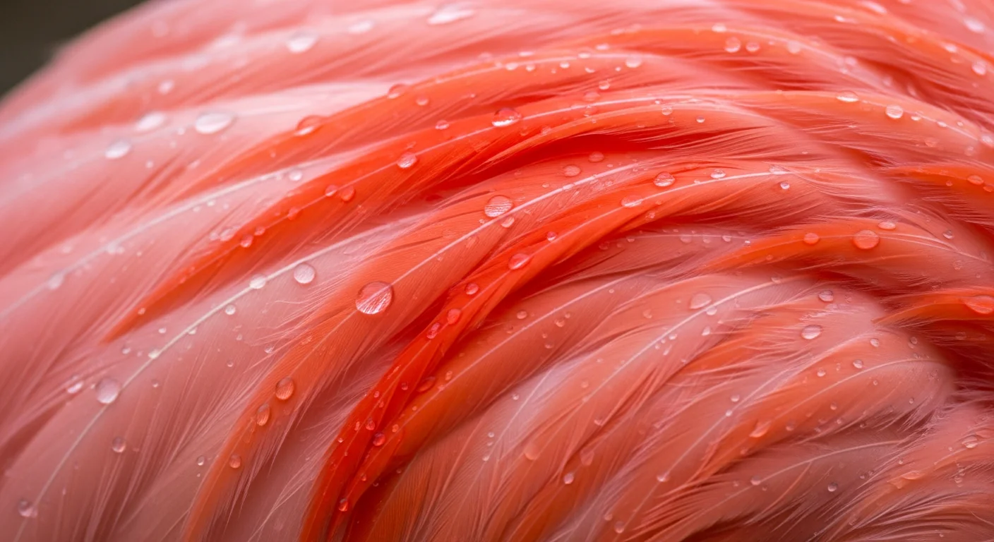 Détail des plumes rose vif d'un flamant roses montrant l'intensité de la couleur provenant du carotène
