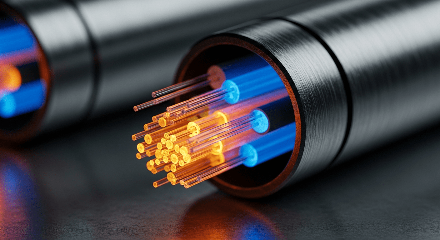 Câbles en fibre optique transportant les données du fonctionnement internet à travers le réseau global