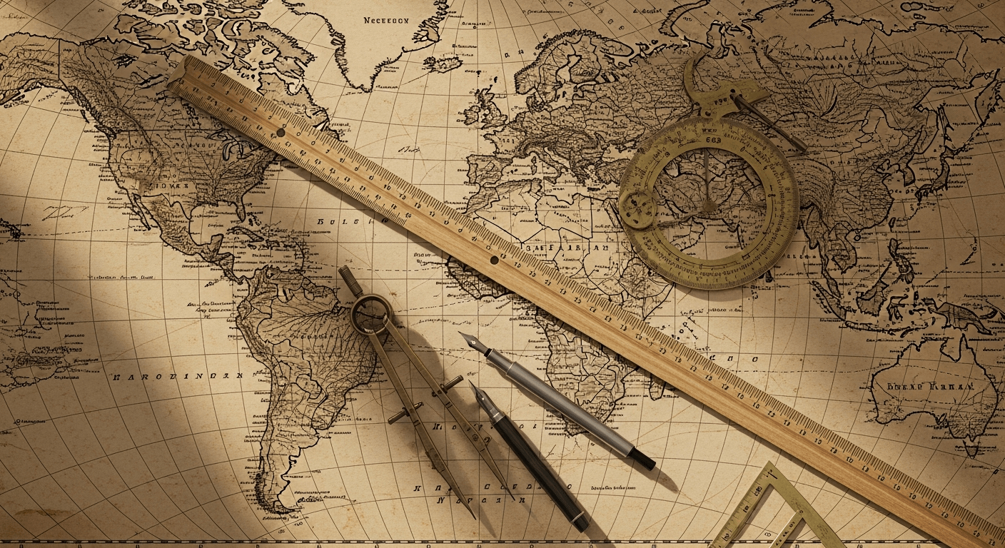 Carte historique coloniale montrant comment les frontières droites ont été tracées avec règle et compas