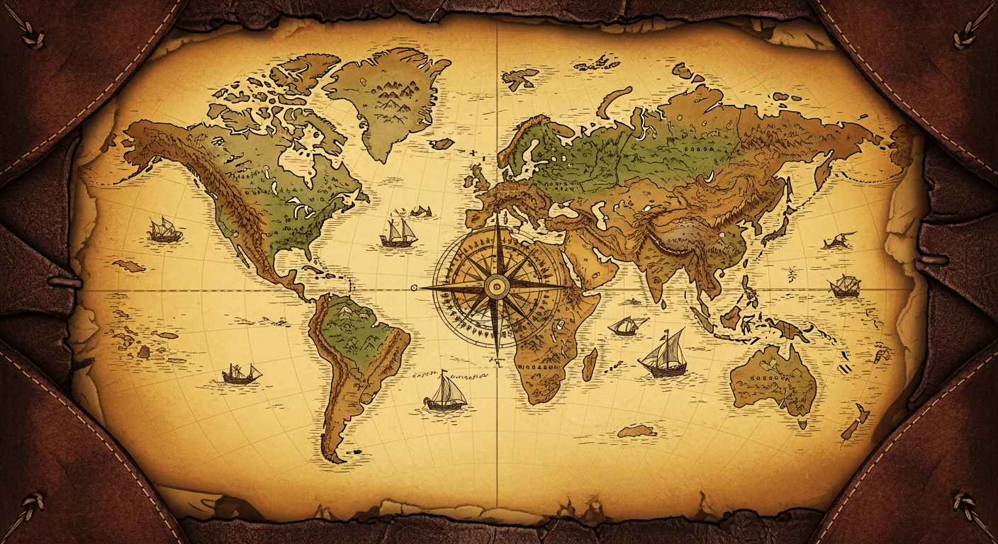 Histoire des grandes nations : carte ancienne sur parchemin représentant les empires et les grandes puissances mondiales