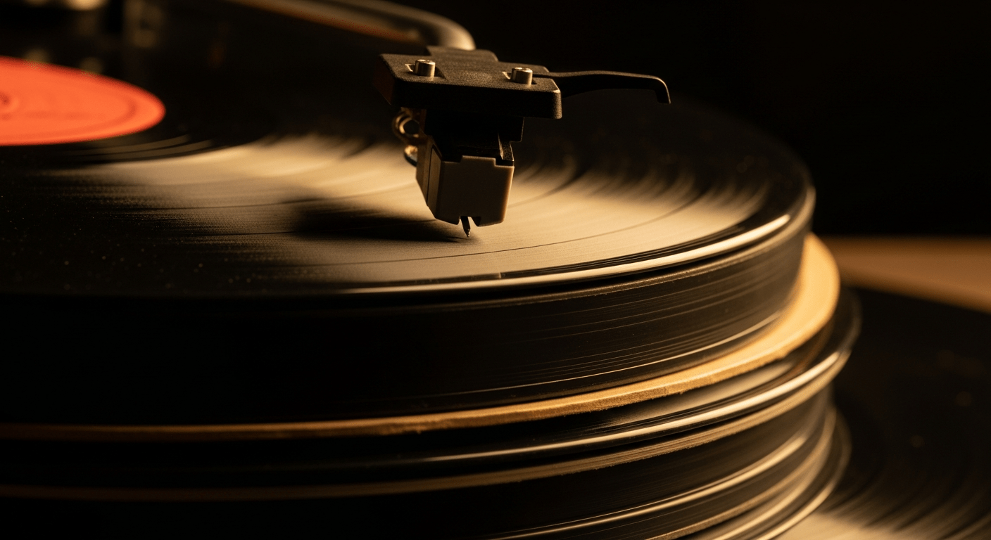 Disques vinyle et platine représentant l'histoire hip-hop des années 1970