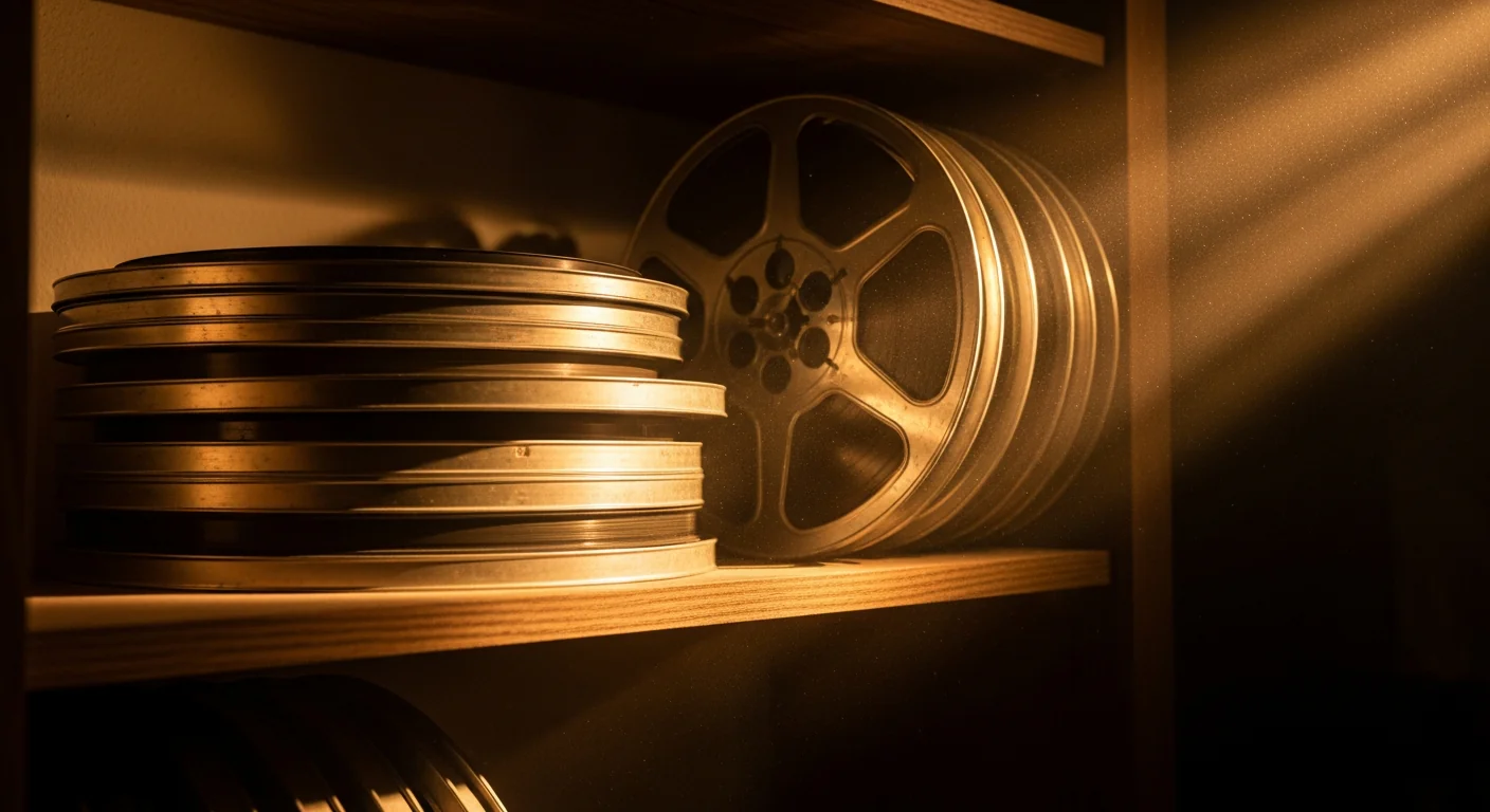 Histoire Hollywood : bobines de film vintage dans une salle de projection