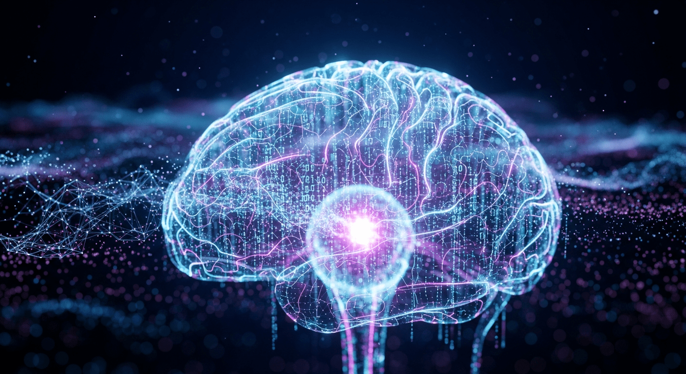 Interface d'IA jeux vidéo affichant des réseaux de neurones et du code généré par intelligence artificielle