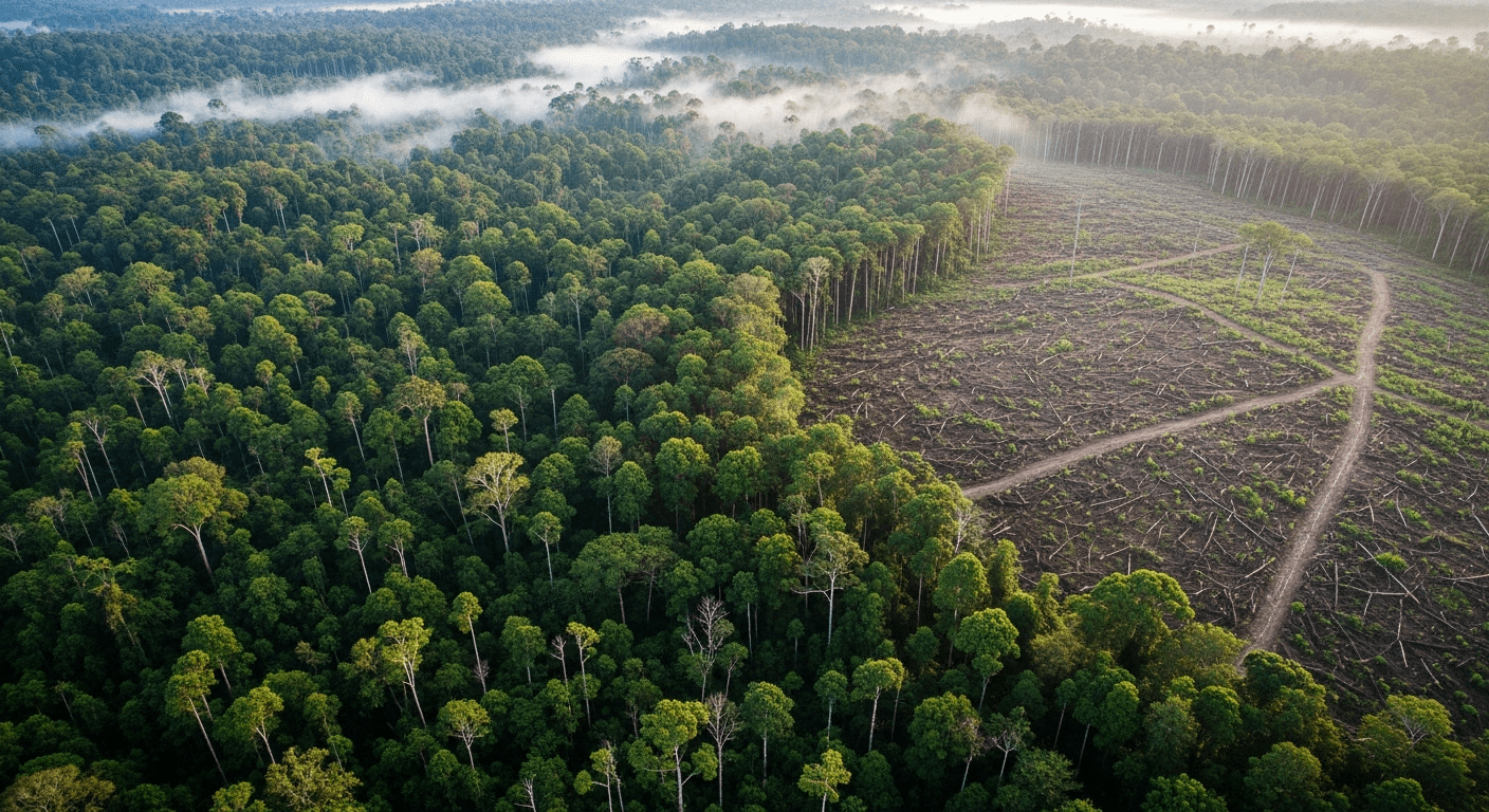 Forêt tropicale exploitée montrant les causes de l'effondrement des civilisations disparues mayas
