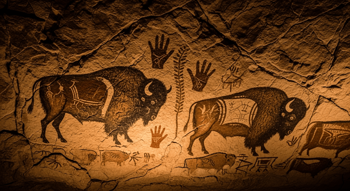 pouvoir des histoires : peintures rupestres anciennes représentant des bisons sur une paroi de grotte éclairée à la torche