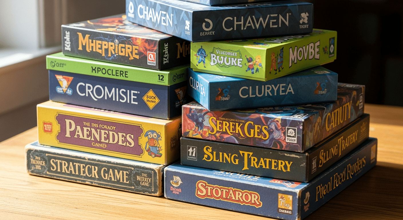 Retour des jeux de société : collection de jeux colorés empilés sur table