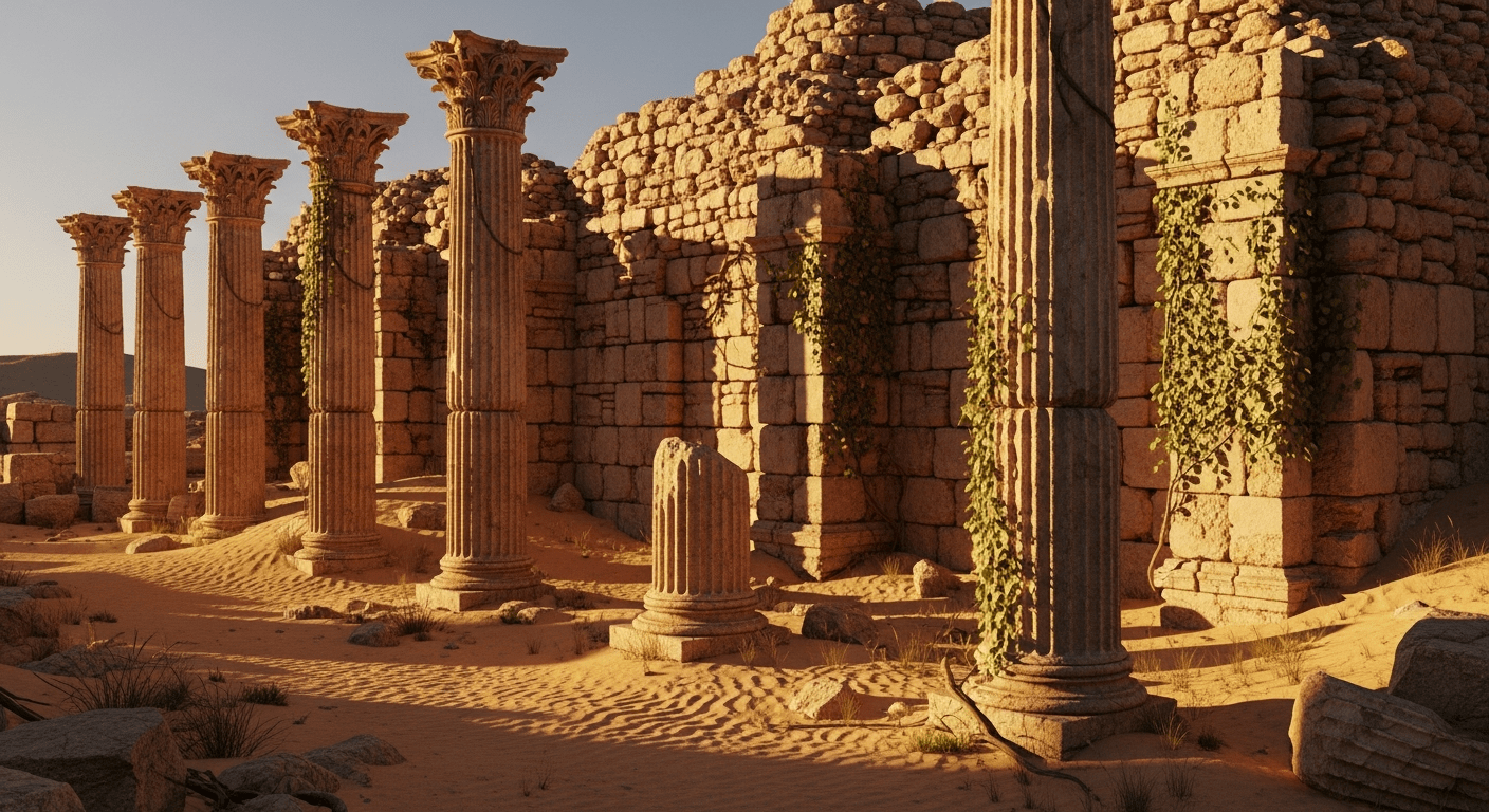 Ruines romaines montrant l'effondrement des civilisations disparues de l'antiquité
