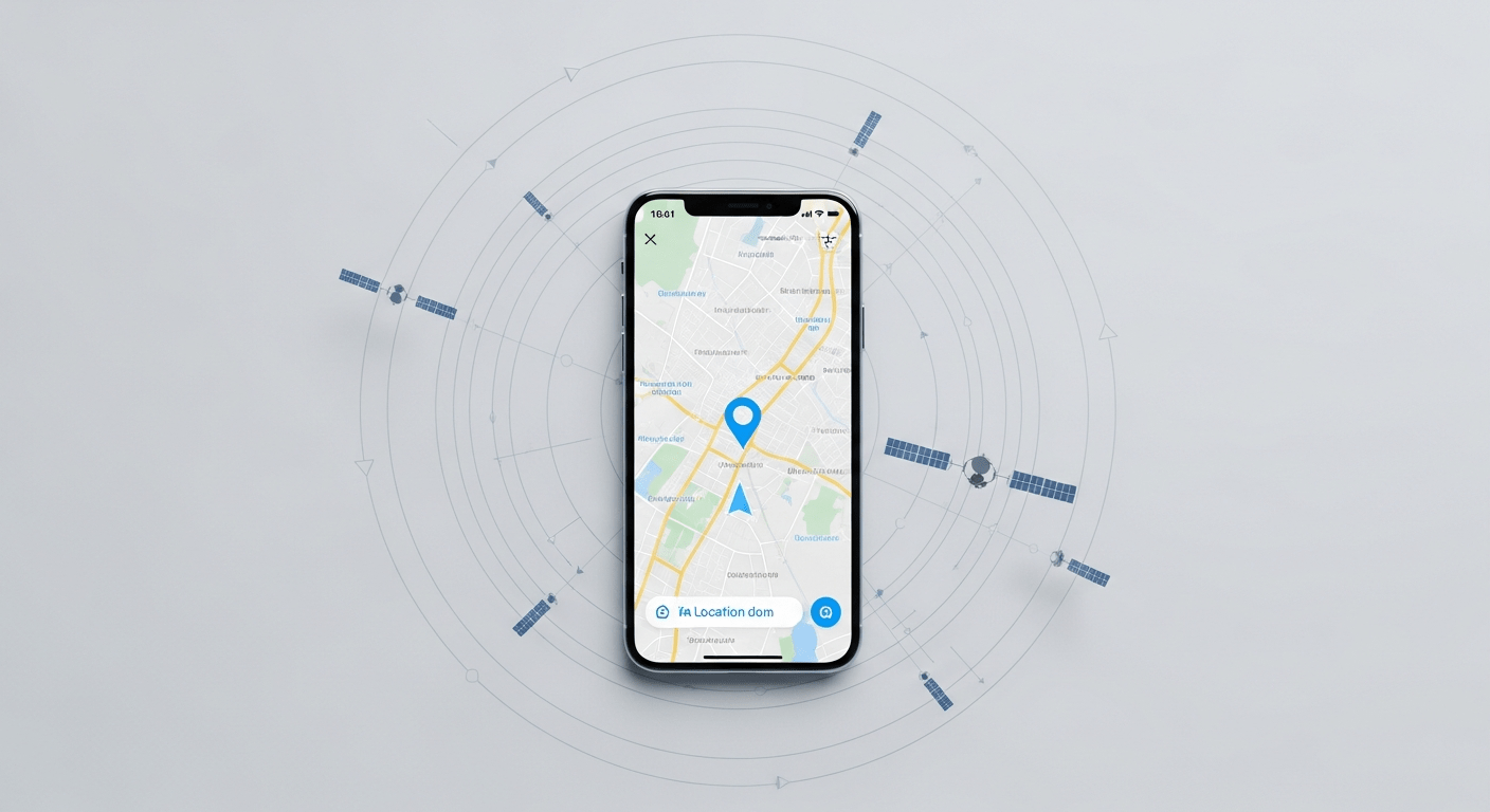 Smartphone affichant le fonctionnement GPS et les satellites en orbite pour la géolocalisation