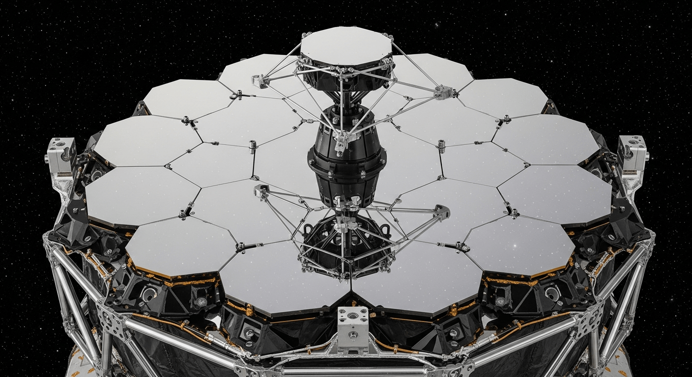 Miroir de télescope spatial capturant la lumière lointaine de l'Univers