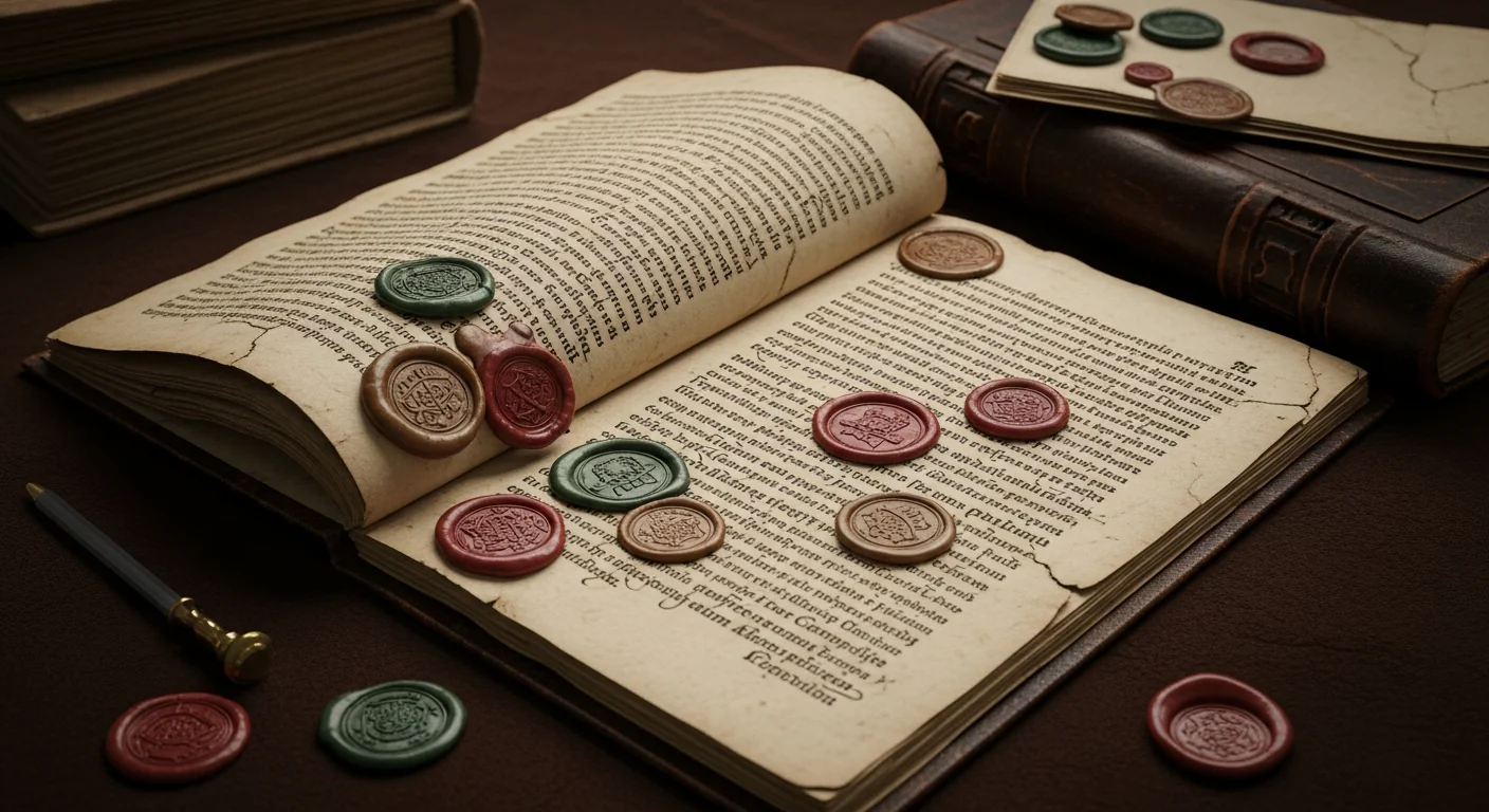 Parchemin médiéval avec sceaux d'un ordre militaire du Moyen Âge, documents historiques authentiques