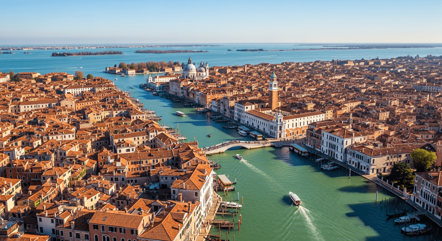 Canaux de Venise eau en Italie, architecture urbaine vue aérienne