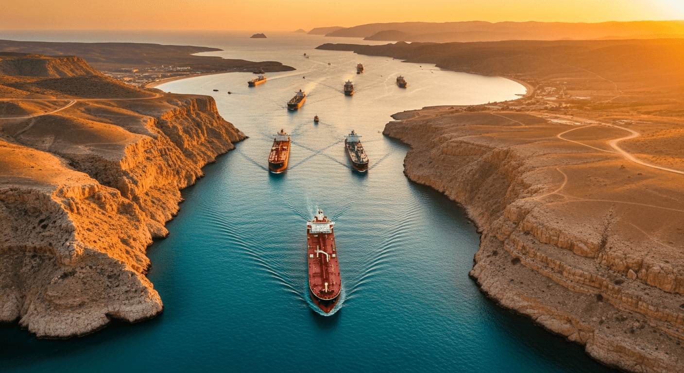 Détroit d'Ormuz vue aérienne passage maritime stratégique Moyen-Orient