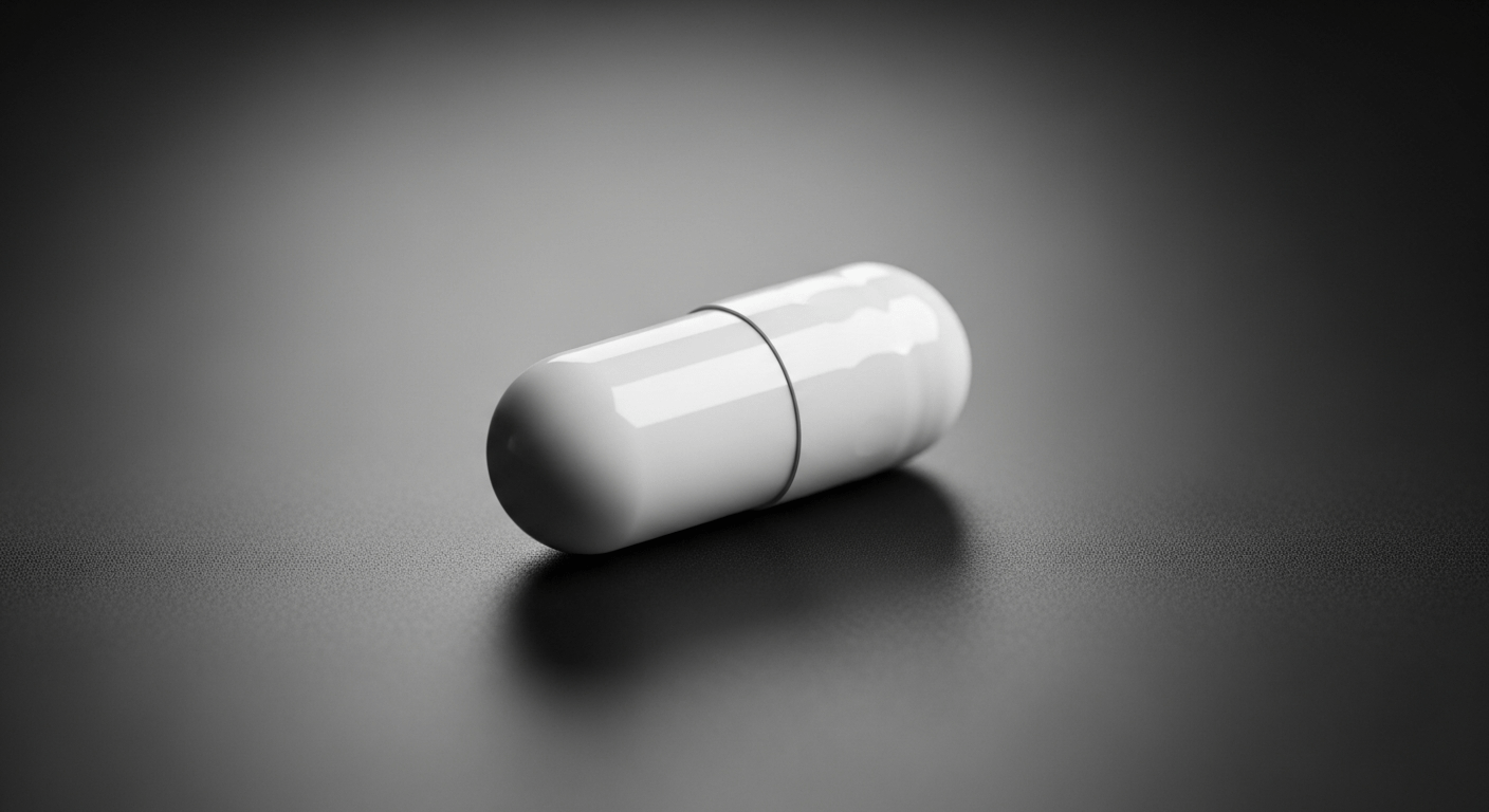 Effet placebo : une pilule blanche de sucre posée sur une surface sombre illustrant le mécanisme du placebo