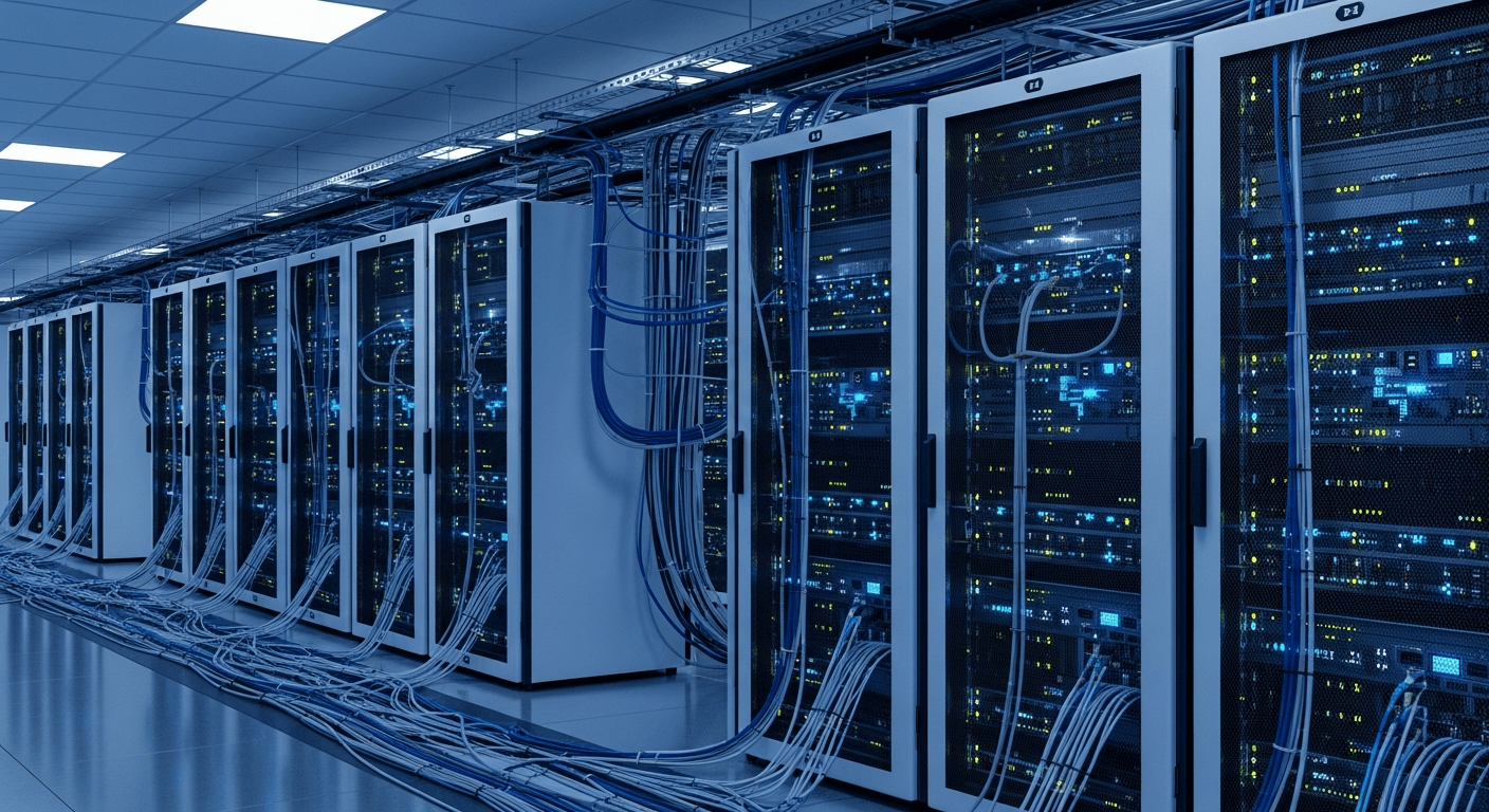Facebook : salle de serveurs représentant l'infrastructure technique et l'histoire des réseaux sociaux