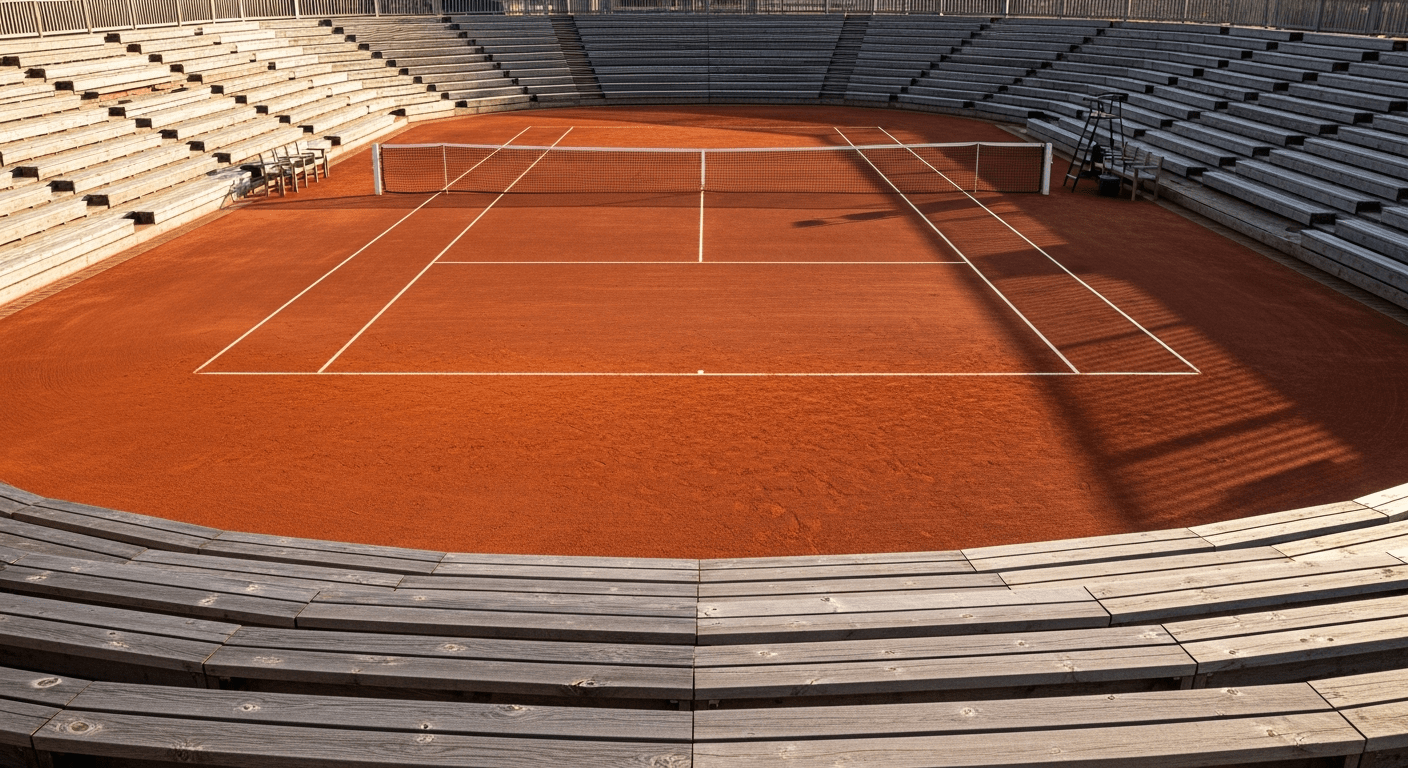 Internationaux de France de tennis : vue aérienne d'un court en terre battue rouge avec ses lignes blanches immaculées