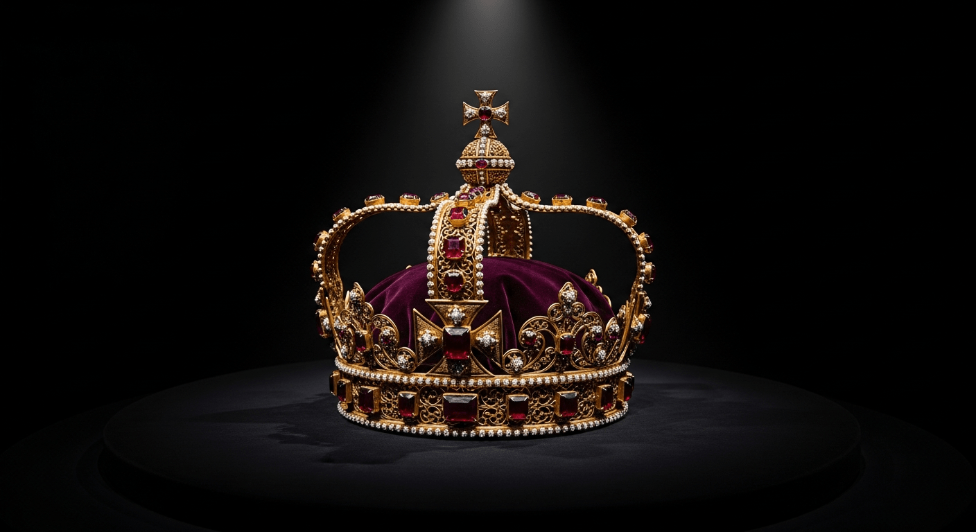 Napoléon Ier : couronne impériale dorée sur coussin de velours sombre, symbole du sacre de 1804