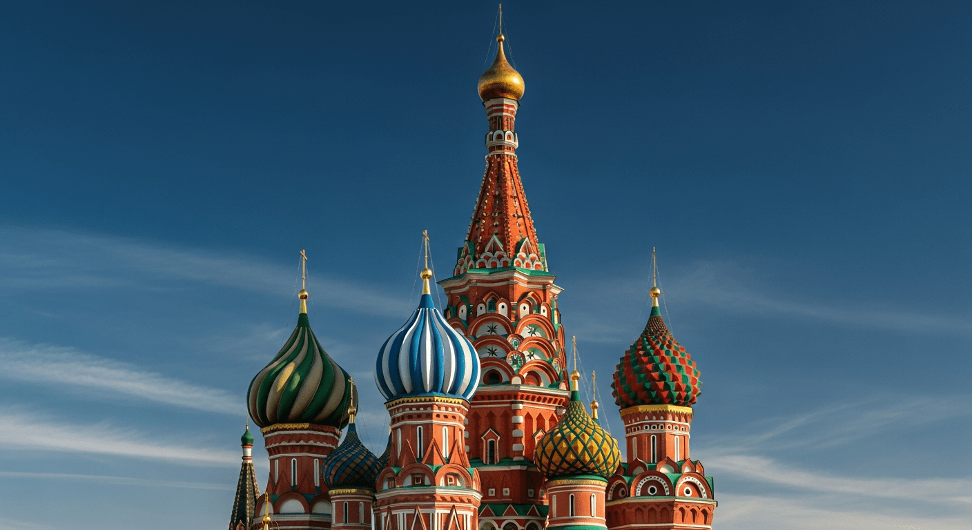 Russie : coupoles multicolores de la cathédrale Saint-Basile sur la place Rouge de Moscou