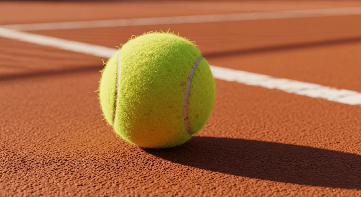 Balle de tennis sur terre battue, symbole de la carrière d'Arthur Rinderknech