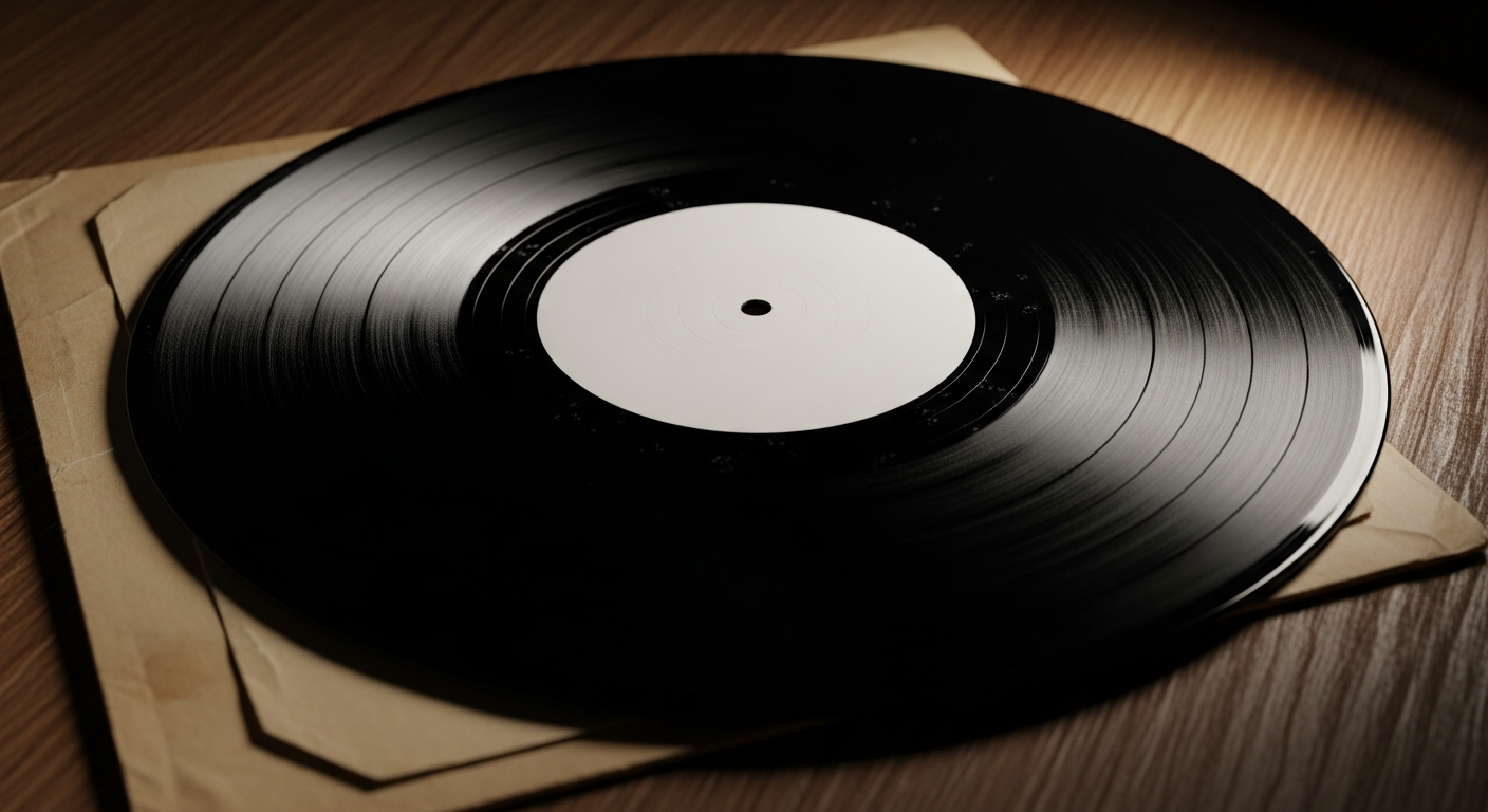 artistes changement de nom : un disque vinyle vintage avec étiquette vierge symbolisant une nouvelle identité musicale