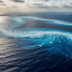 Vue aérienne d'un tourbillon de courants marins à la surface de l'océan