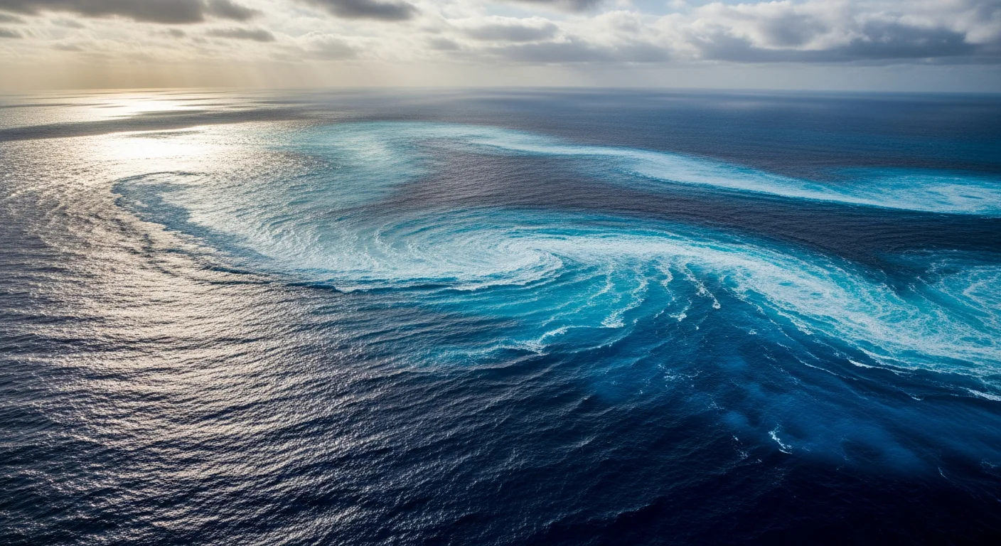 Vue aérienne d'un tourbillon de courants marins à la surface de l'océan