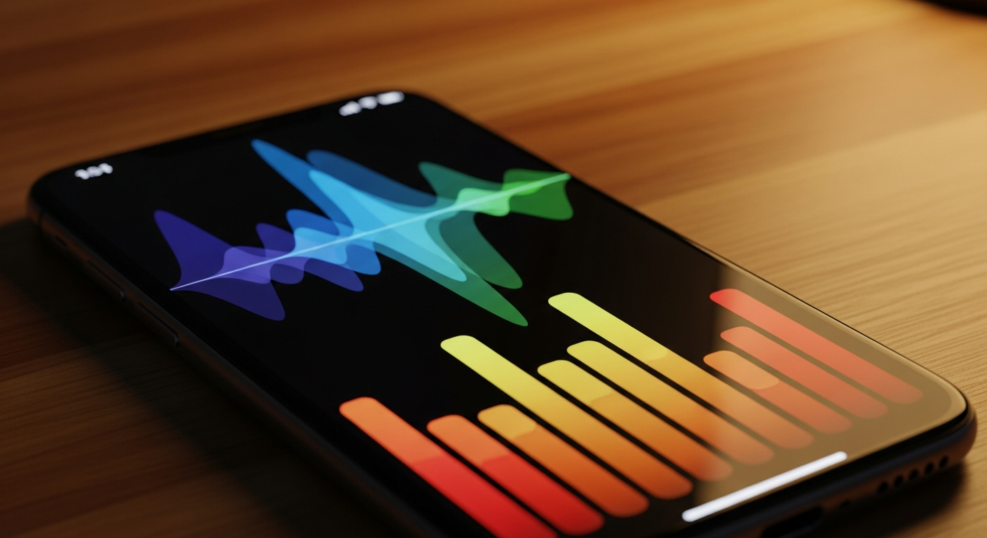 comment fonctionne streaming musical : visualisation d'ondes audio sur un smartphone posé sur un bureau en bois