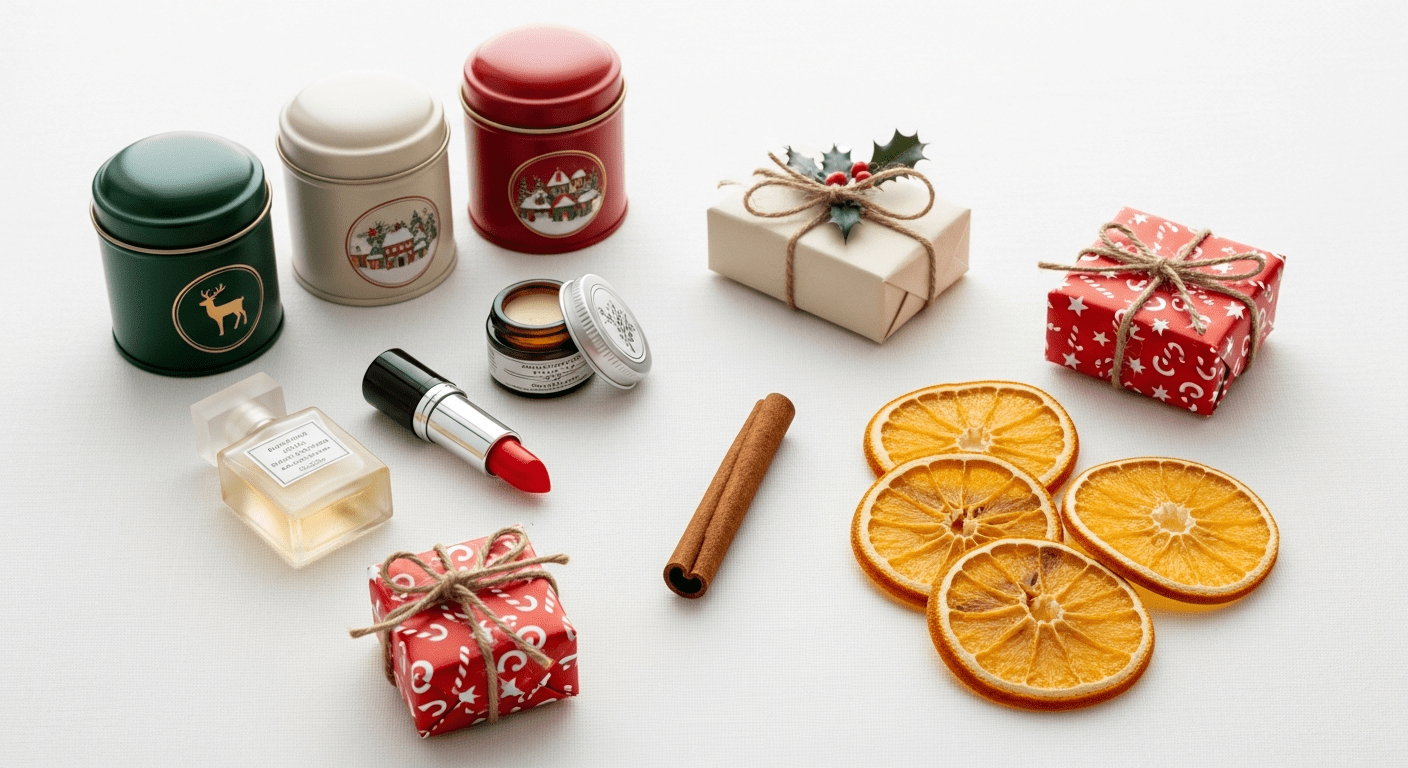 Gourmandises et cadeaux thématiques des fêtes de Noël pour un calendrier de l'avent adulte moderne