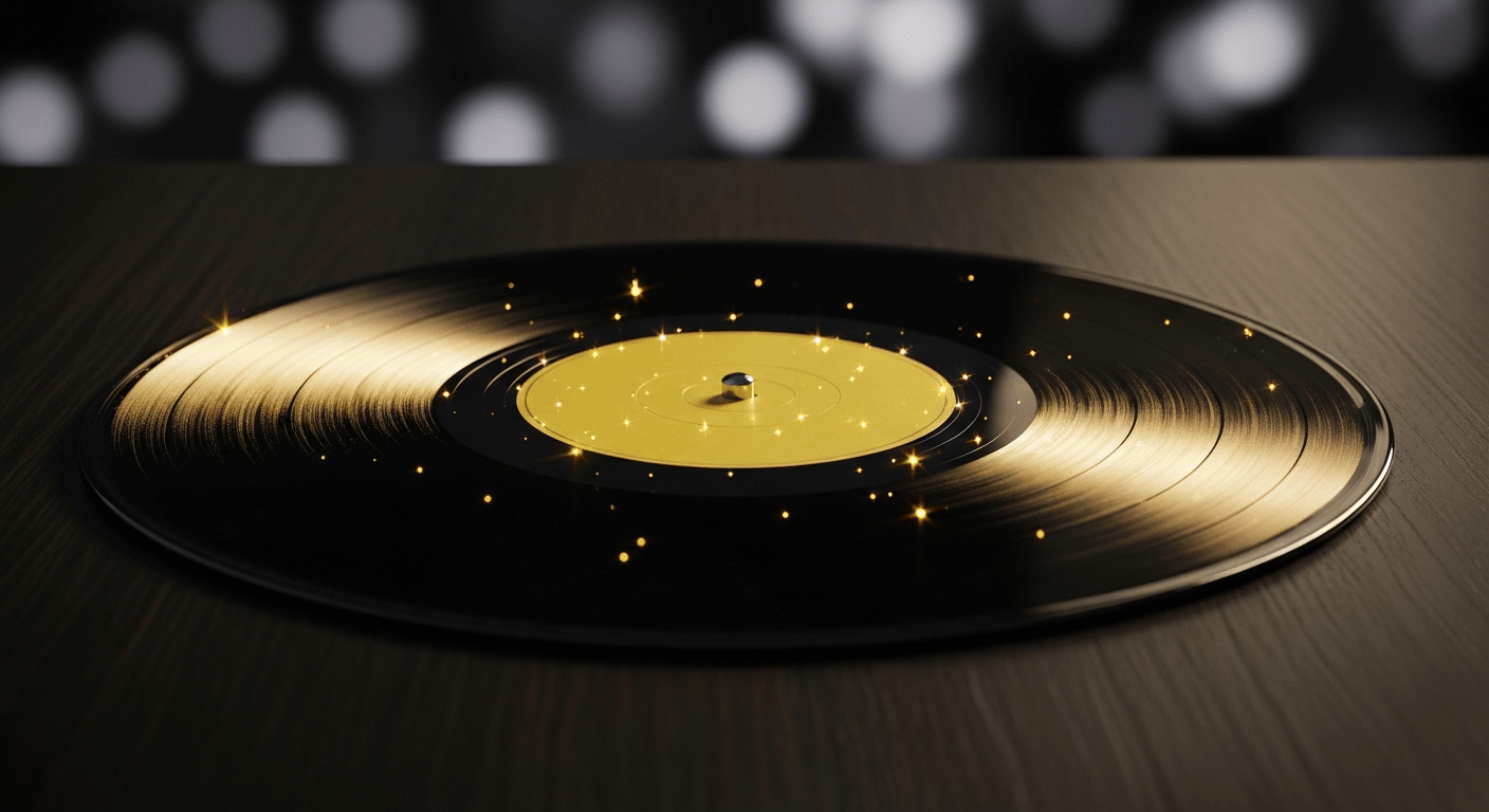 histoire mort de michael jackson évoquée par un disque vinyle doré symbole de ses albums records de ventes