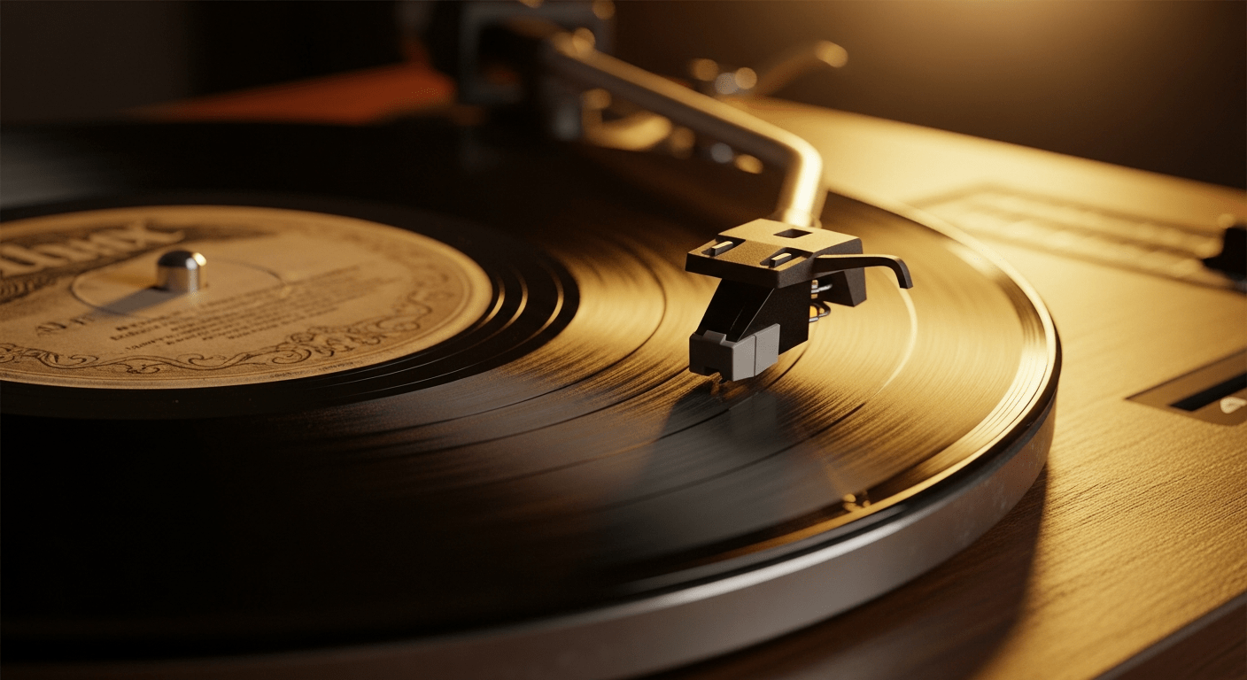 paroles mal comprises : sillon d'un vinyle vintage sous une lumière dorée évoquant les secrets cachés dans la musique