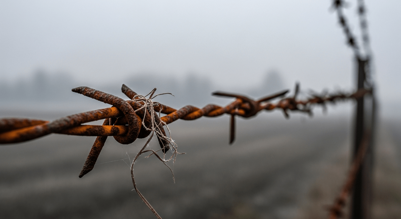 Shoah : fil de barbelé rouillé symbolisant les camps d'extermination nazis en Pologne occupée